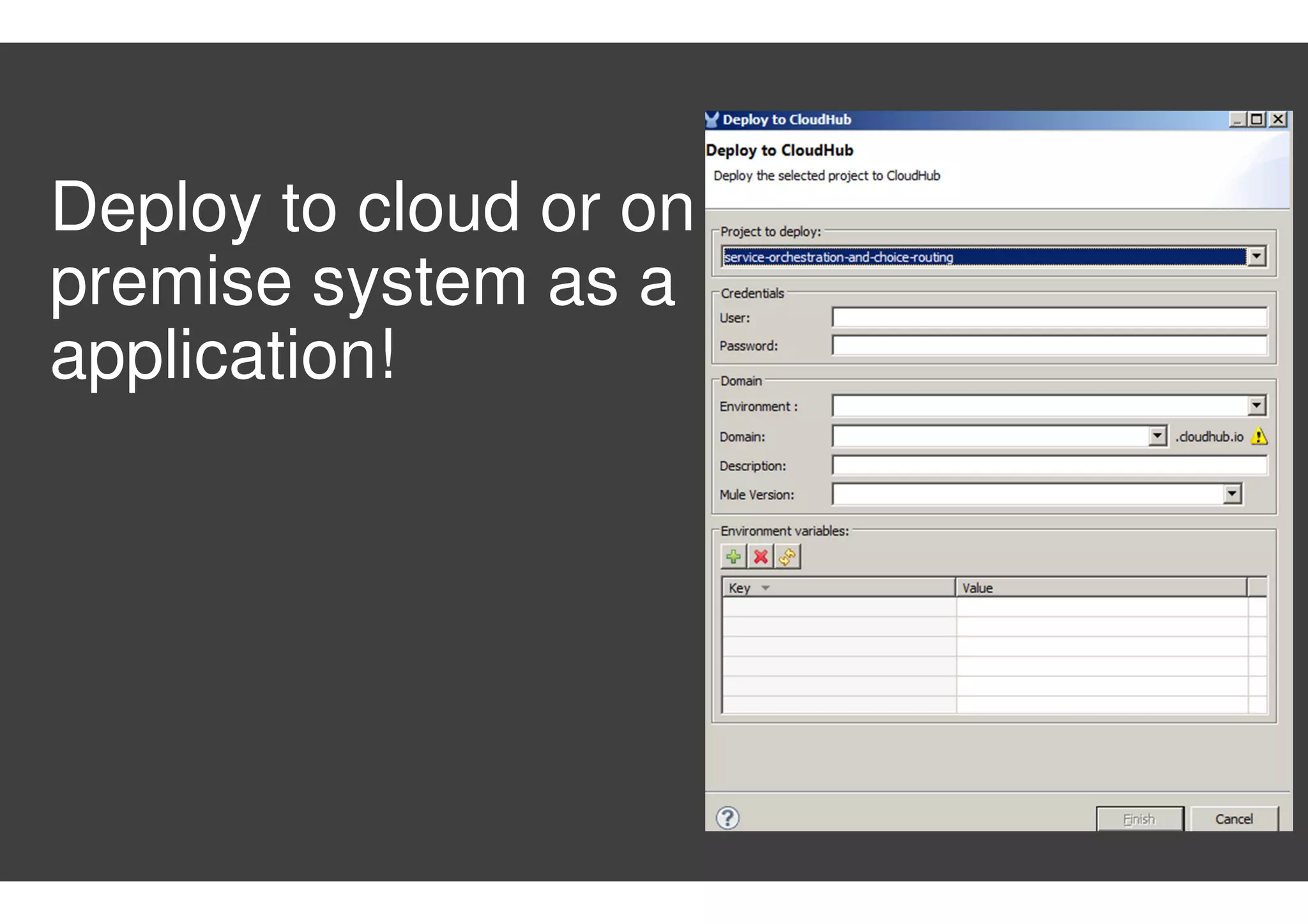 Deploy to cloud or on
premise system as a
application!
 