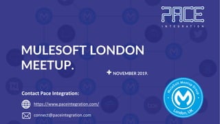 MULESOFT LONDON
MEETUP. NOVEMBER 2019.
https://www.paceintegration.com/
connect@paceintegration.com
Contact Pace Integration:
 