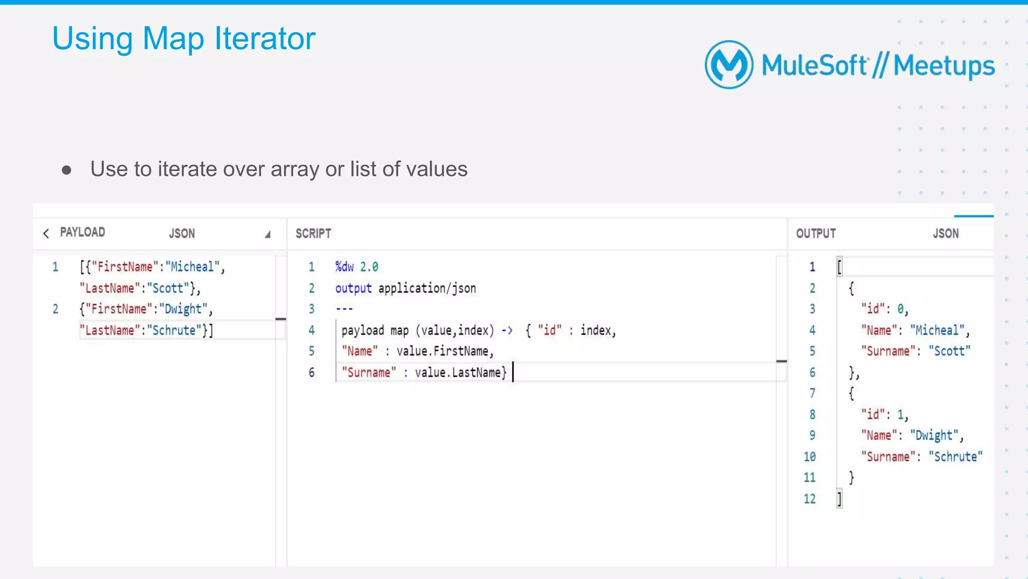Using Map Iterator
37
● Use to iterate over array or list of values
 