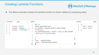 35
● The Below example creates the lambda function to check validity by comparing dates
Creating Lambda Functions
 
