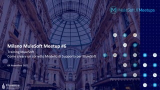 04 Novembre 2021
Milano MuleSoft Meetup #6
Training MuleSoft
Come creare un corretto Modello di Supporto per MuleSoft
 