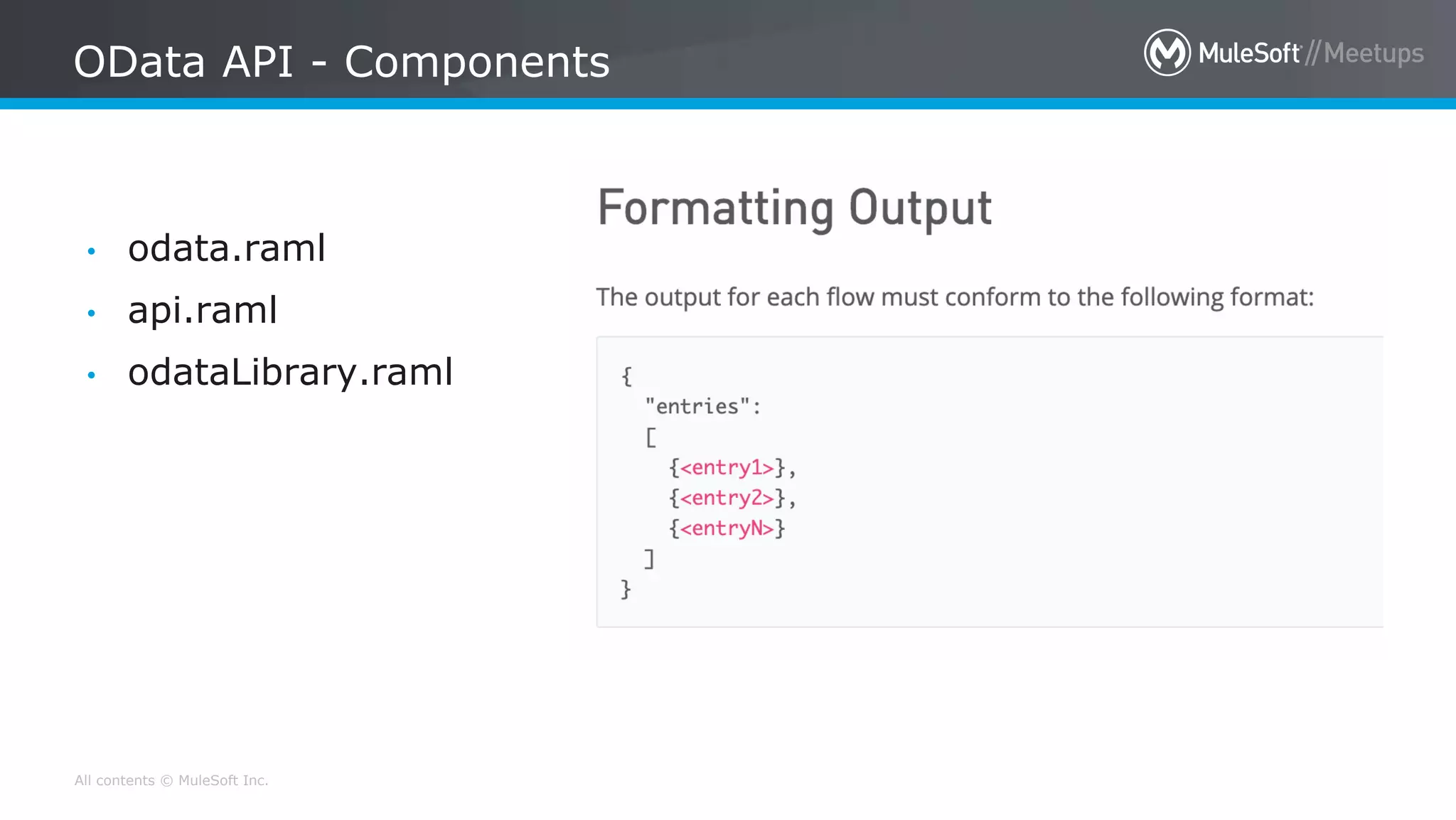 All contents © MuleSoft Inc.
OData API - Components
• odata.raml
• api.raml
• odataLibrary.raml
 