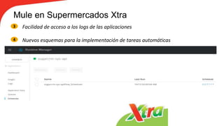 Mule en Supermercados Xtra
Facilidad de acceso a los logs de las aplicaciones3
Nuevos esquemas para la implementación de tareas automáticas4
 