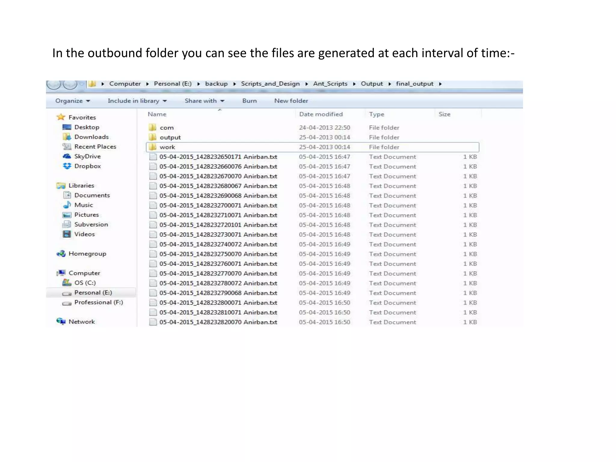 In the outbound folder you can see the files are generated at each interval of time:-
 