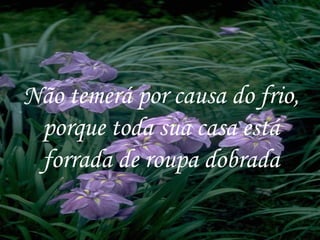 Não temerá por causa do frio, porque toda sua casa está forrada de roupa dobrada 