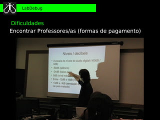 LabDebug


Dificuldades
Encontrar Professores/as (formas de pagamento)
 
