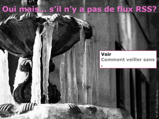 Oui mais… s’il n’y a pas de flux RSS?




                       Voir
                       Comment veiller sans fl
                       .




                                            CC BY--SA Kristin Moore, source
 