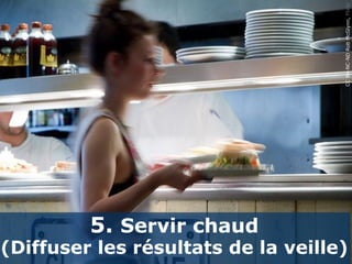 CC BY-NC-ND Rob McGlynn, Flickr
         5. Servir chaud
(Diffuser les résultats de la veille)
 