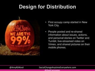 • First occupy camp started in New
York City.
• People posted and re-shared
information about issues, actions,
and persona...