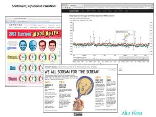 Sentiment, Opinion & Emotion
Sentiment is of interest at multiple levels.
Corpus / data space, i.e., across multiple sourc...