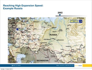 Reaching High Expansion Speed:
    Example Russia
                                                2002

                                                                                  # Stores

                                                                                     3


                              3




                                       RUSSIA




                     6MADE TO TRADE.        Status: June 2010 | © METRO AG 2010


четверг, 10 июня 2010 г.
 