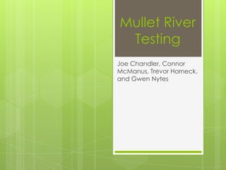 Mullet River
Testing
Joe Chandler, Connor
McManus, Trevor Horneck,
and Gwen Nytes
 