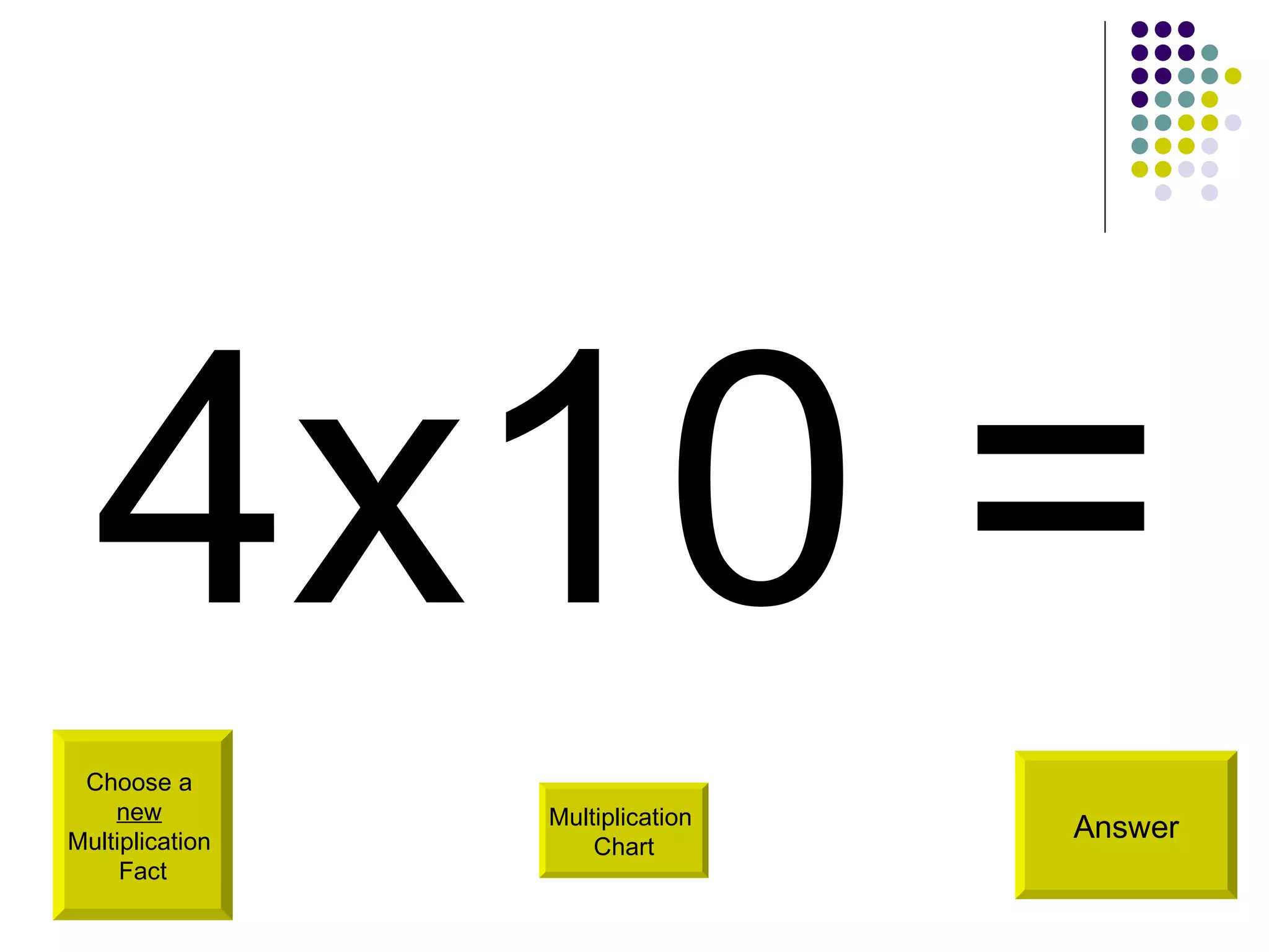 4x10 = Choose a  new   Multiplication  Fact Answer Multiplication  Chart 