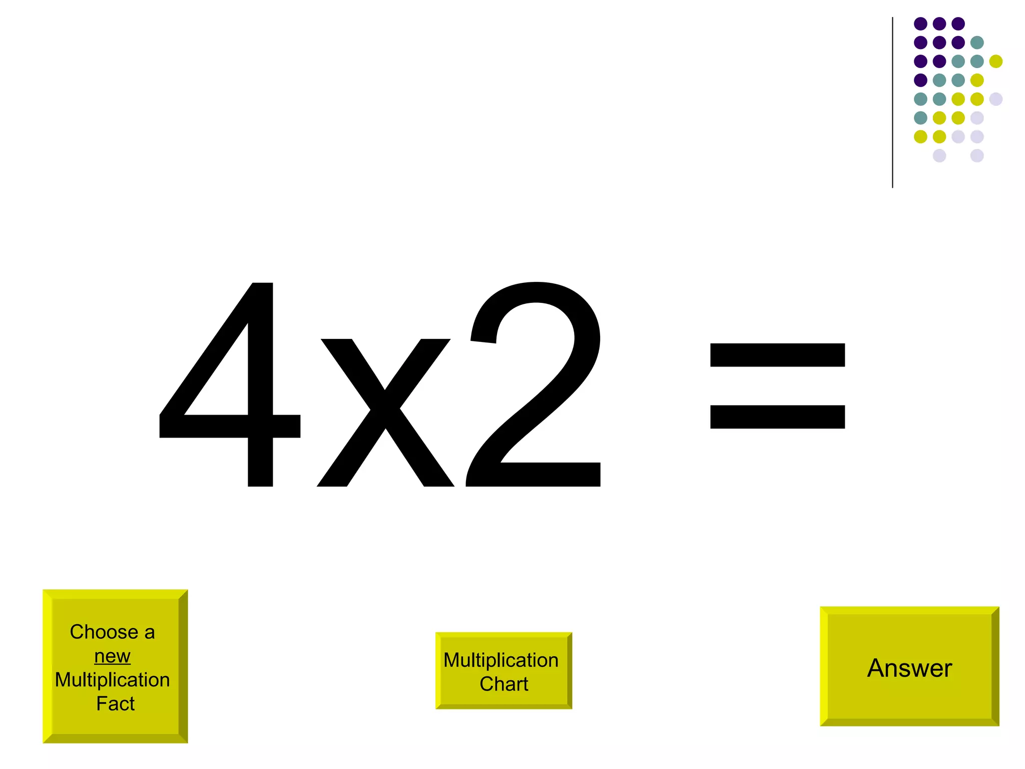 4x2 = Choose a  new   Multiplication  Fact Answer Multiplication  Chart 