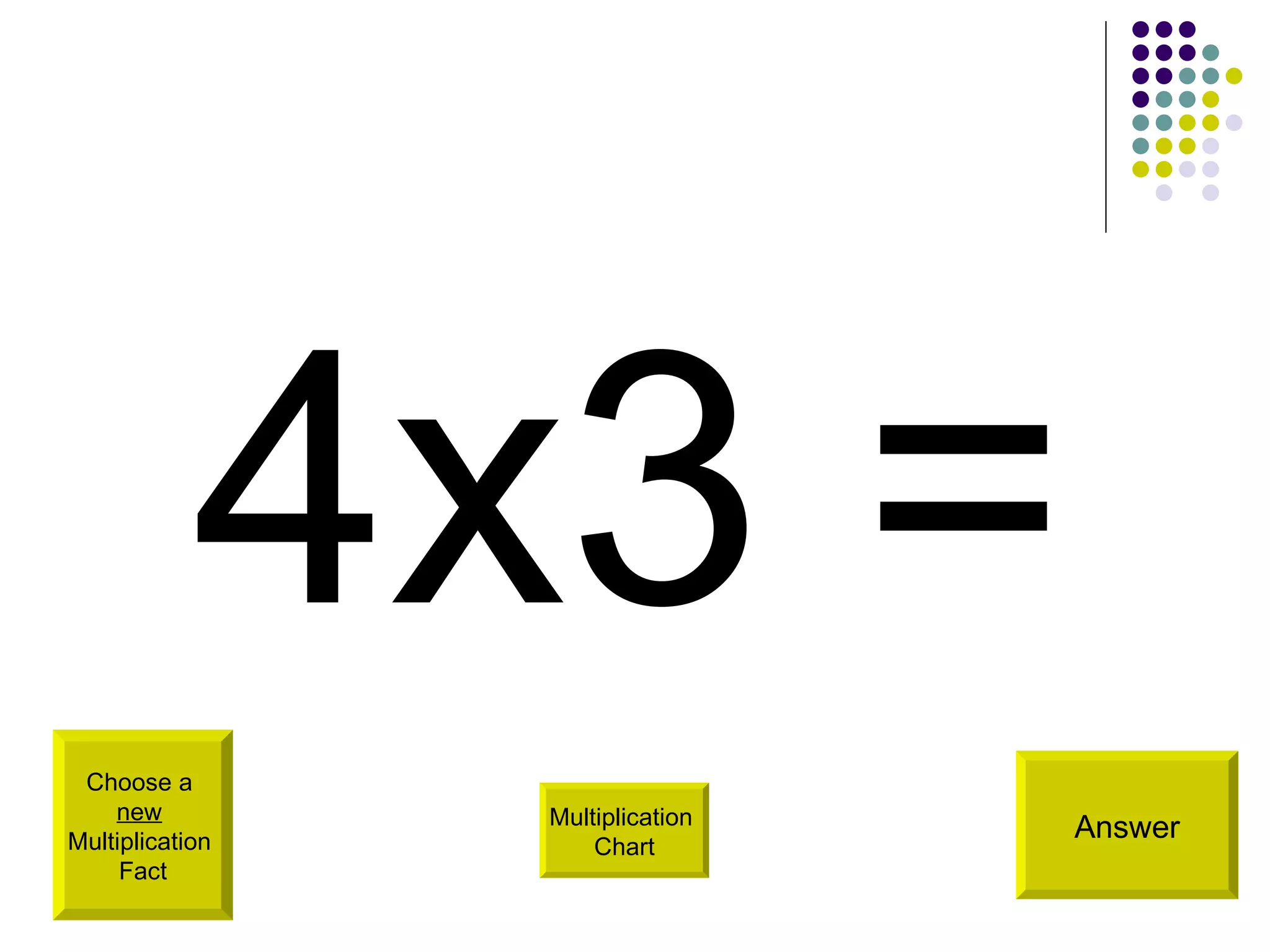 4x3 = Choose a  new   Multiplication  Fact Answer Multiplication  Chart 
