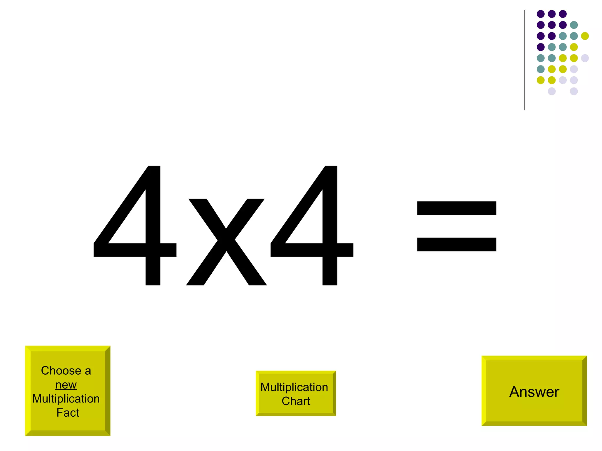 4x4 = Choose a  new   Multiplication  Fact Answer Multiplication  Chart 