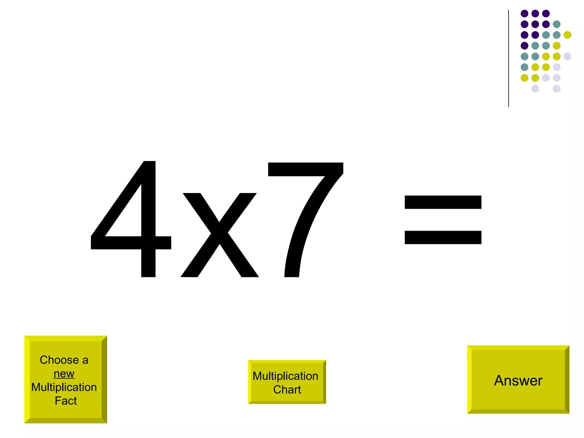 4x7 = Choose a  new   Multiplication  Fact Answer Multiplication  Chart 