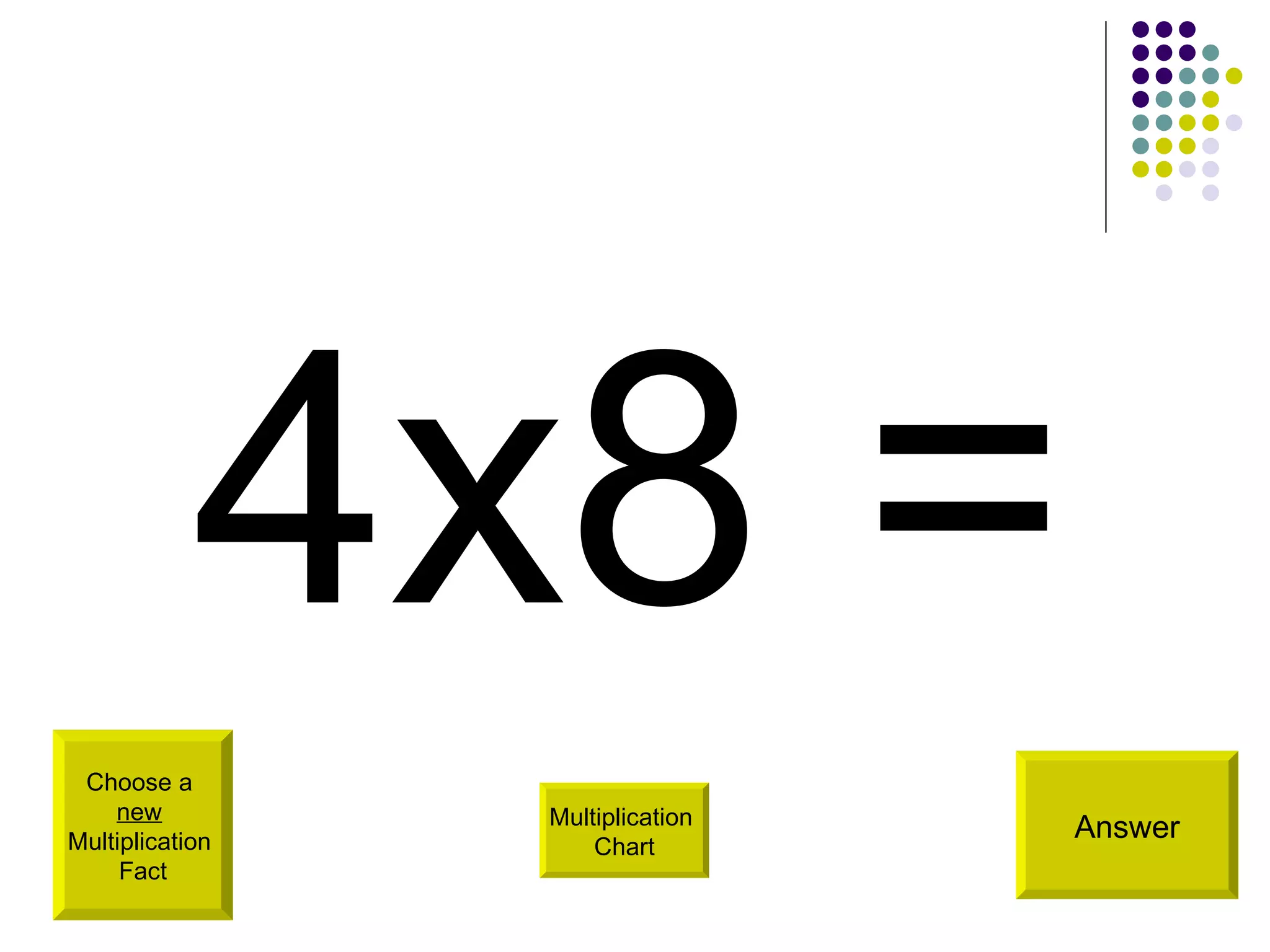 4x8 = Choose a  new   Multiplication  Fact Answer Multiplication  Chart 