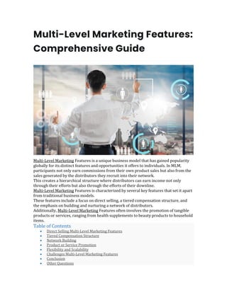 Multi-Level Marketing Features: Comprehensive Guide | PDF