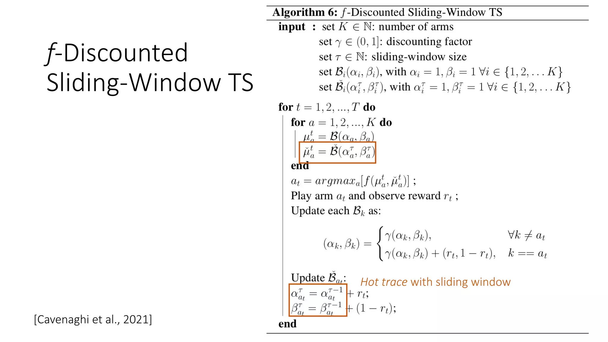f-Discounted
Sliding-Window TS
Hot trace with sliding window
[Cavenaghi et al., 2021]
 