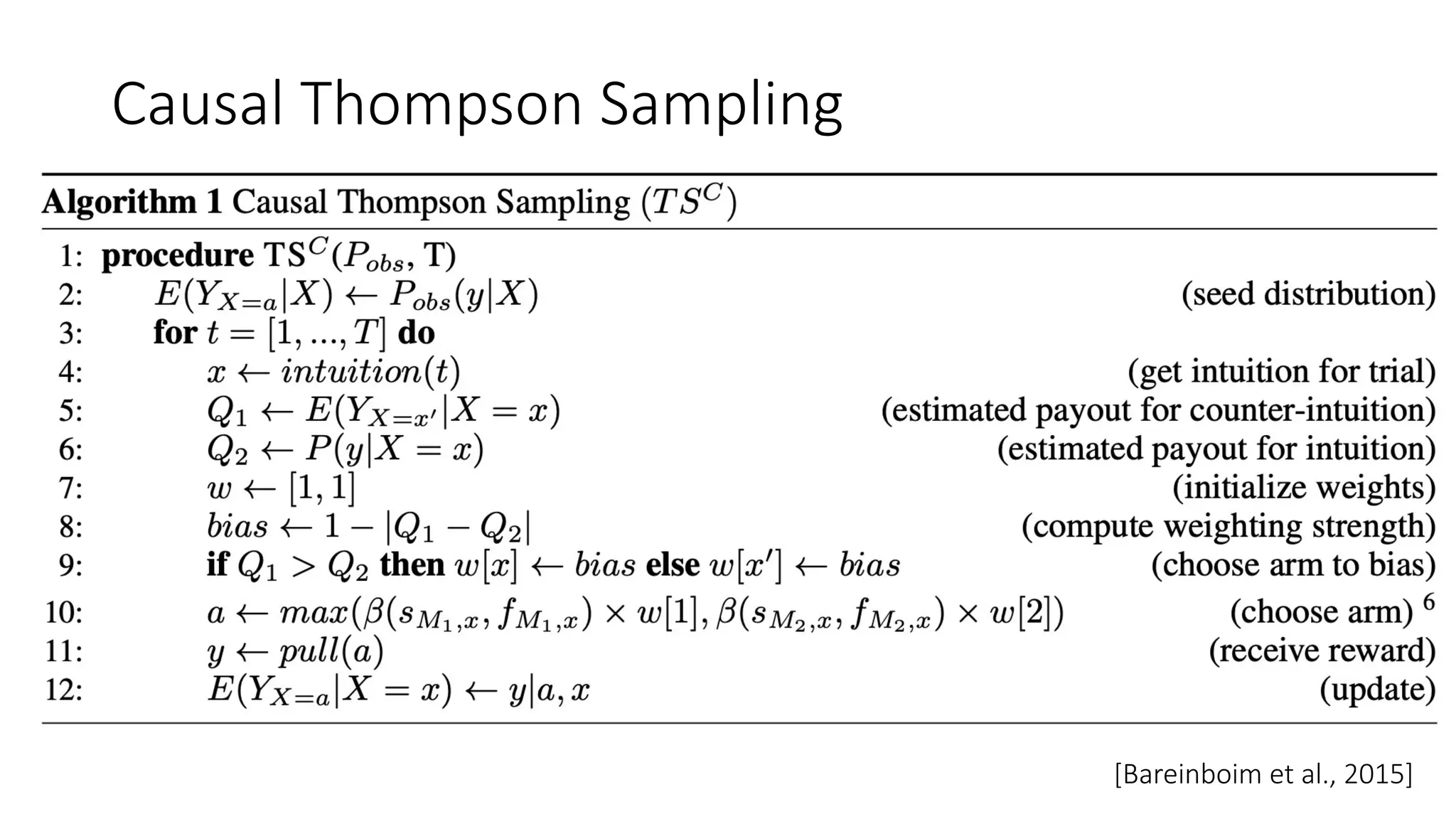 Causal Thompson Sampling
[Bareinboim et al., 2015]
 