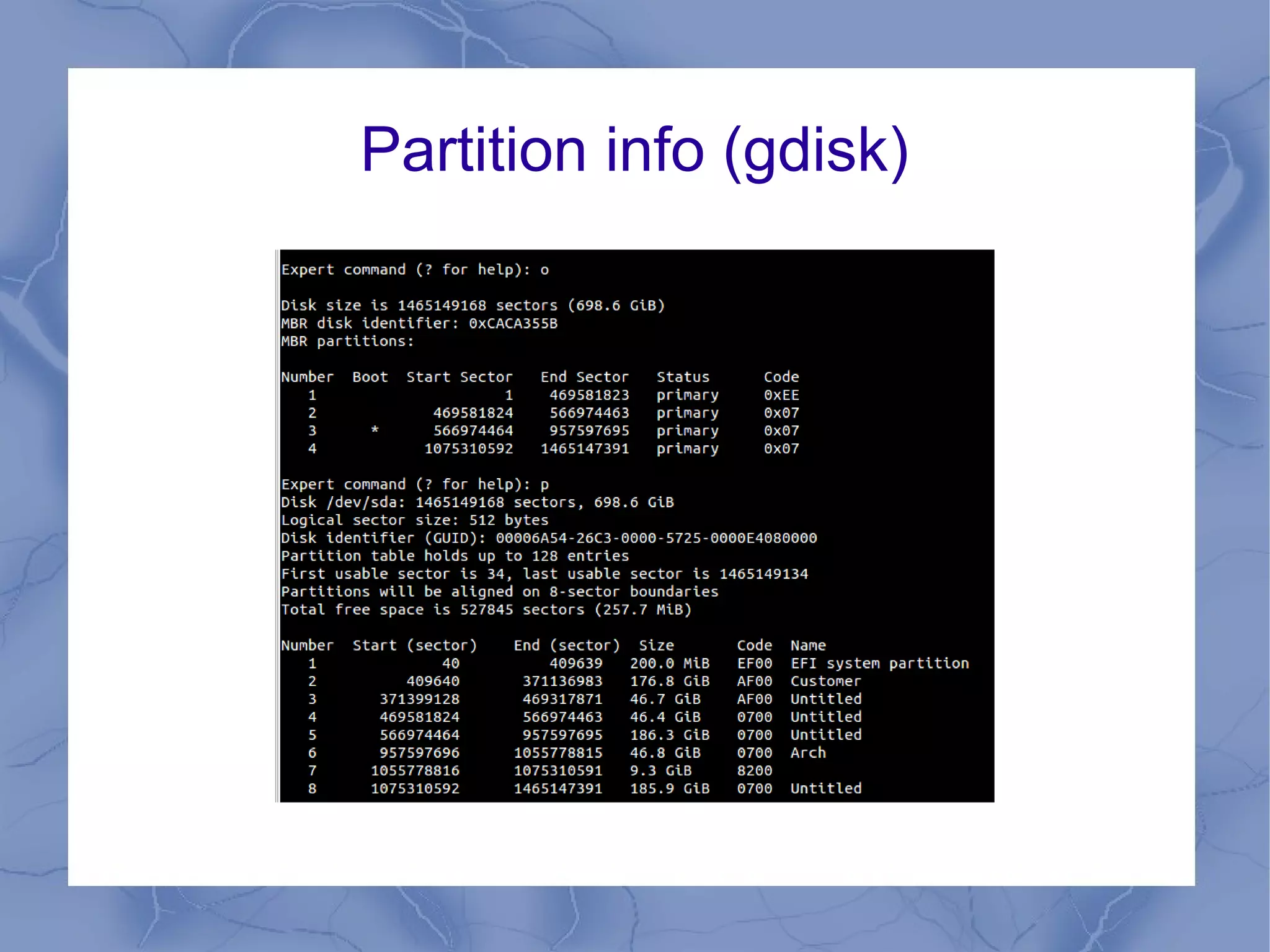 Partition info (gdisk)
 