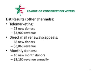 Email Acquisition & ReinstatesOn average over 675,000 emails are sent out in each Acquisition and Reinstate email appeal.In 2010 the email acquisition program brought 5,300 new members.  The reinstate program reinstated 7,500 members.17,000 additional members came to the Sierra Club website and joined the Club. 28