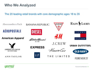 Who We Analyzed

The 20 leading retail brands with core demographic ages 18 to 35




                                                            Yesmail Confidential 9
 
