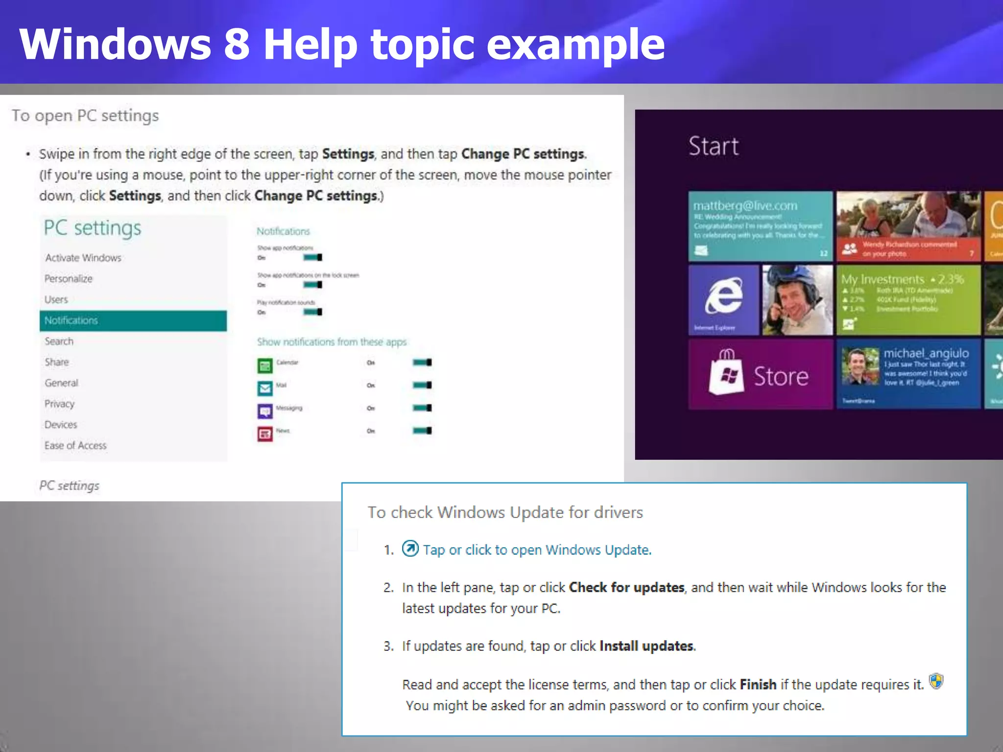 Windows 8 Help topic example
 