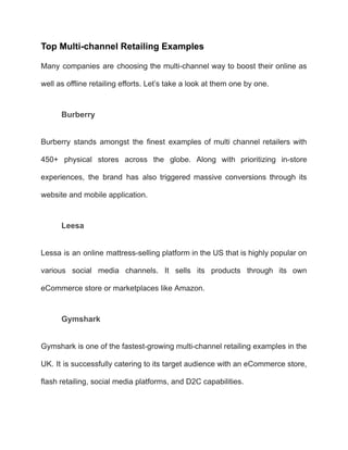 Retail Channel Examples Multi-Channel Retailing: Definition, Benefits, Types, and Leading ...