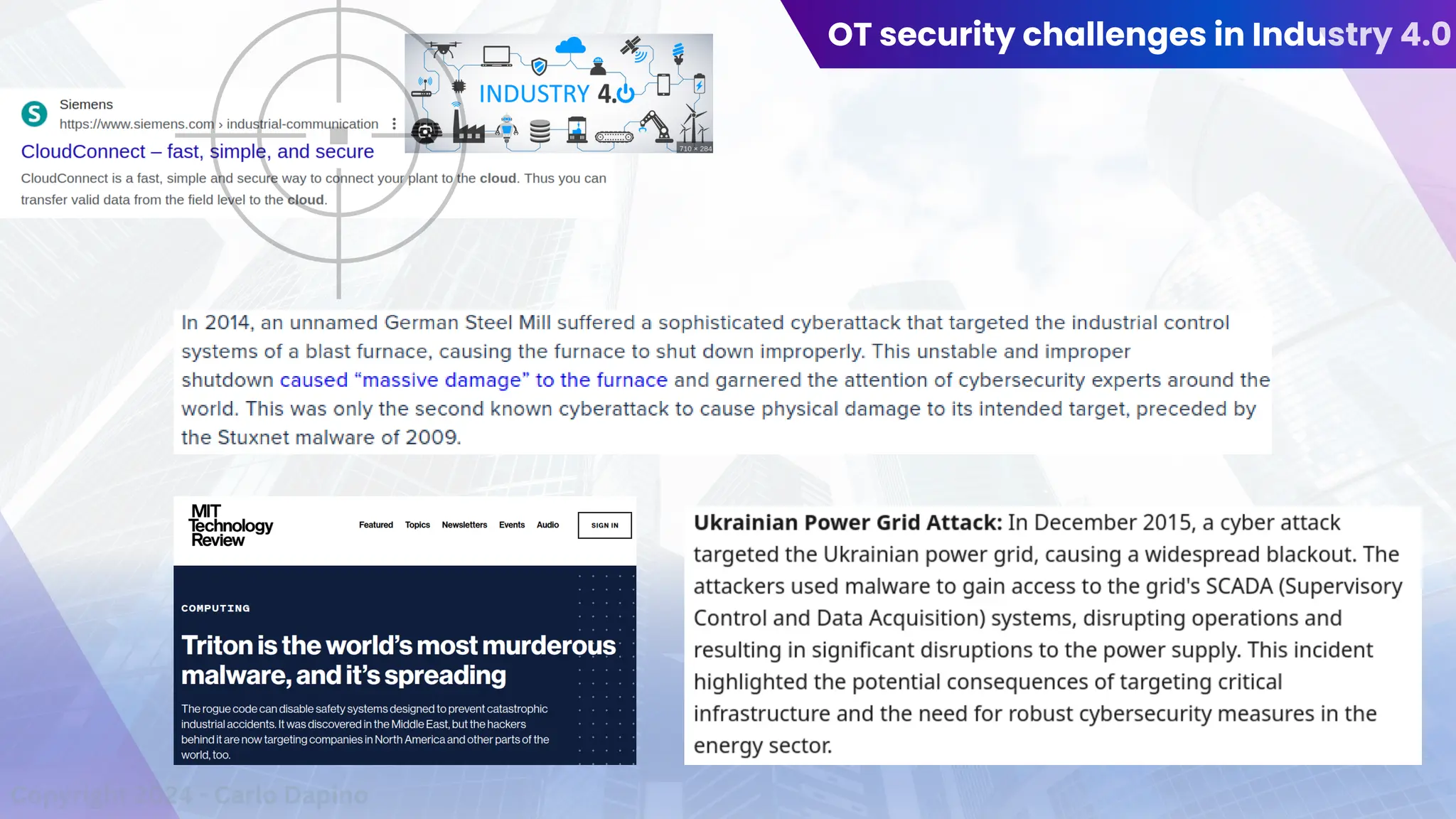 OT security challenges in Industry 4.0
Copyright 2024 - Carlo Dapino
 