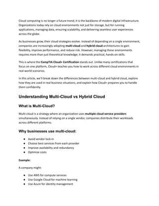 Multi-Cloud vs Hybrid Cloud Cover Design | PDF