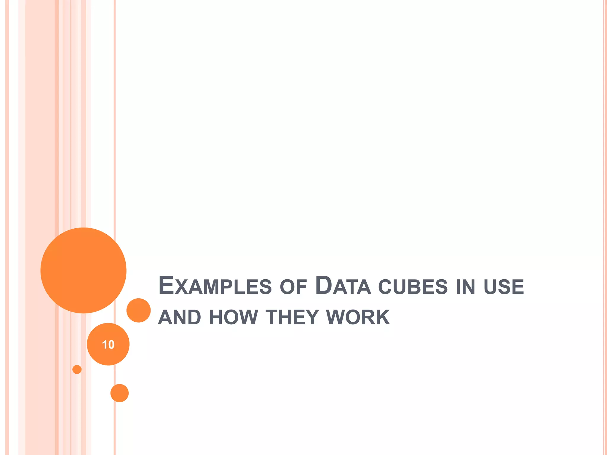 EXAMPLES OF DATA CUBES IN USE
     AND HOW THEY WORK
10
 