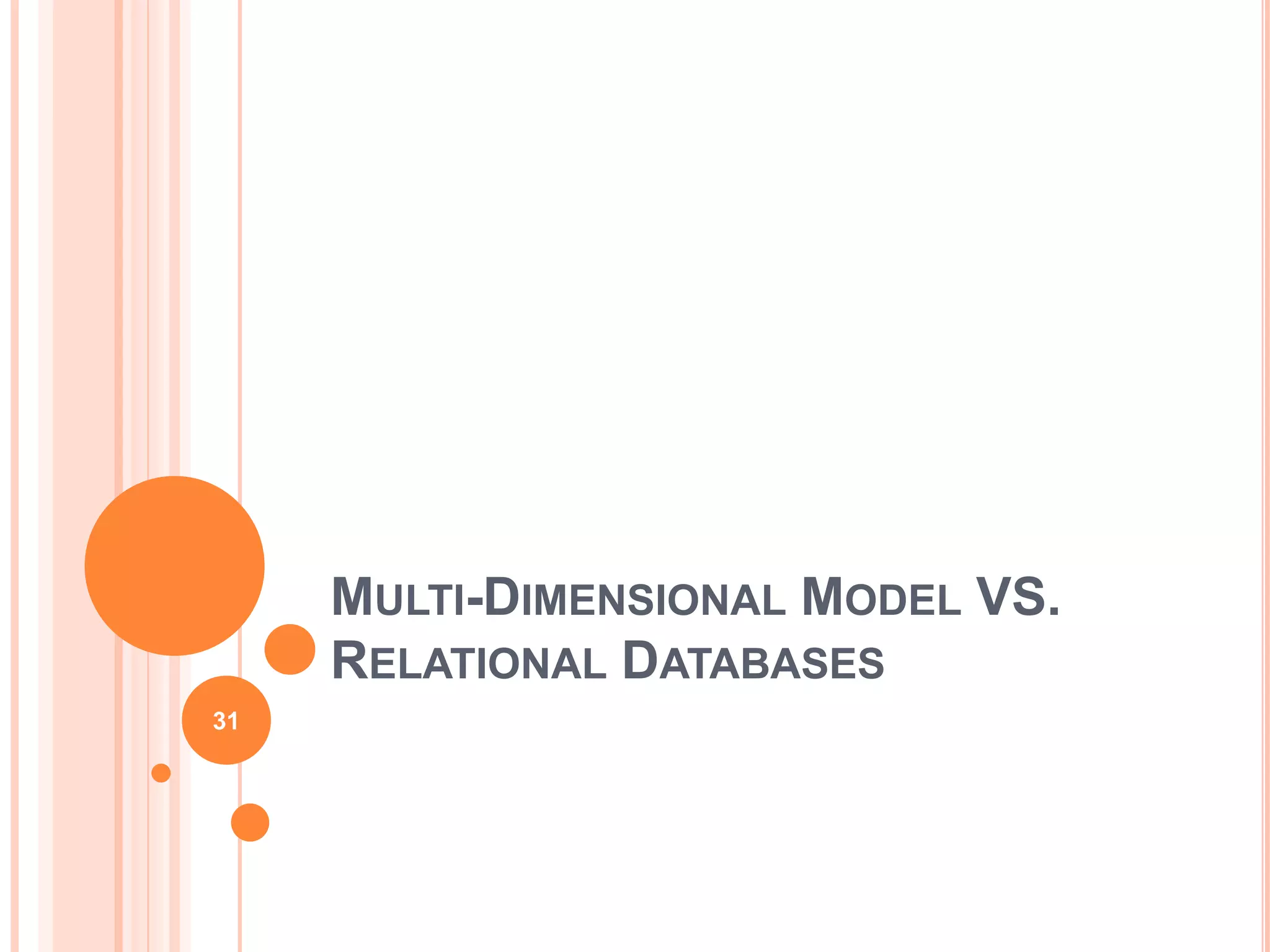 MULTI-DIMENSIONAL MODEL VS.
     RELATIONAL DATABASES
31
 