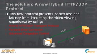 The solution: A new Hybrid HTTP/UDP
Protocol
 This new protocol prevents packet loss and
latency from impacting the video viewing
experience by using:
• Hybrid HTTP/UDP Transport Protocol
• Forward Error Correction
• Advanced Congestion Control
#multinetwork #IBCShow
 