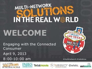 #multinetwork #nabshow
WELCOME
Engaging with the Connected
Consumer
April 9, 2013
8:00-10:00 am
 