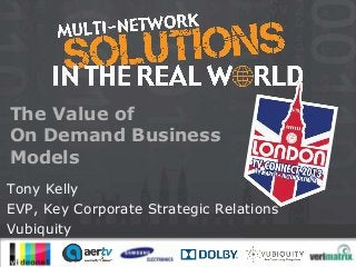 The Value of
On Demand Business
Models
Tony Kelly
EVP, Key Corporate Strategic Relations
Vubiquity                        #multinetwork #TVConnect
 