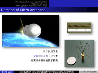 Knapsack - ResultMulti-Objective Evolutionary Algorithms(MOEA)MOEA solving KnapsackMOEA Application: Automated Antenna DesignProblem DescriptionA Test CaseDistribution of ObjectivesGeneration = 0Generation = 100Generation = 200Generation = 400Generation = 600Generation = 800
