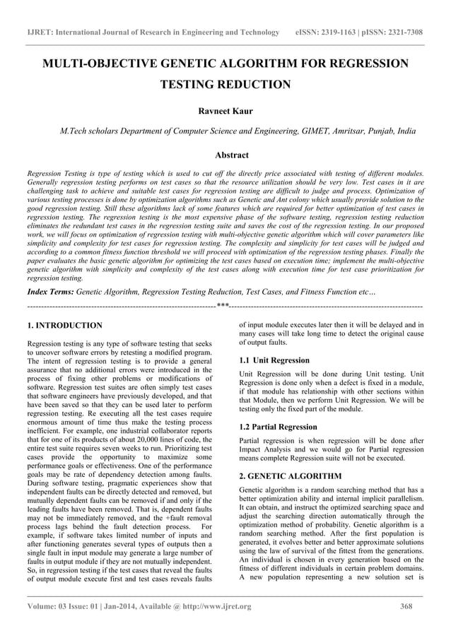 Multi objective genetic algorithm for regression | PDF