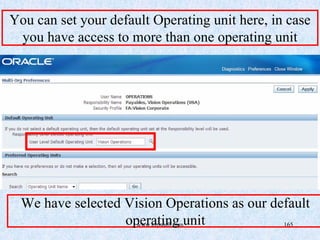 www.erpstuff.com 165
You can set your default Operating unit here, in case
you have access to more than one operating unit
We have selected Vision Operations as our default
operating unit
 