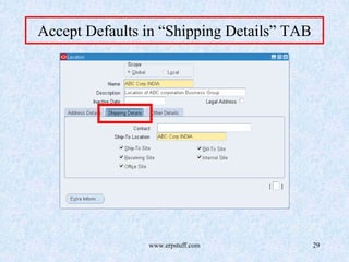 www.erpstuff.com 29
Accept Defaults in “Shipping Details” TAB
 
