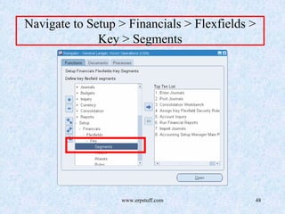 www.erpstuff.com 48
Navigate to Setup > Financials > Flexfields >
Key > Segments
 