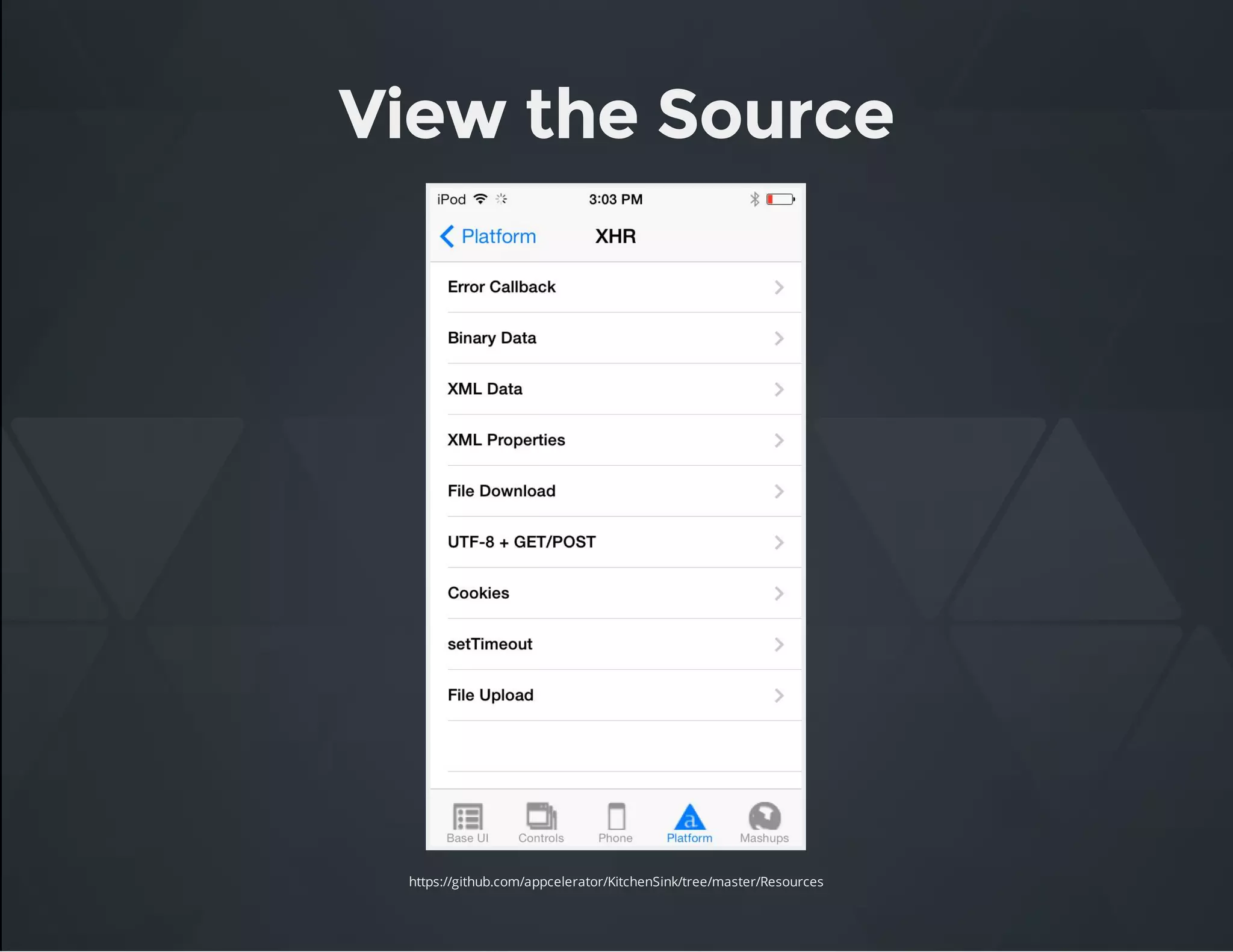 View the Source
https://github.com/appcelerator/KitchenSink/tree/master/Resources
 