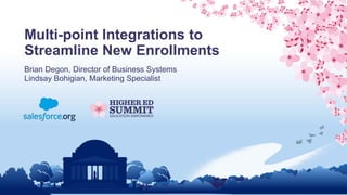 Multi-point Integrations to
Streamline New Enrollments
Brian Degon, Director of Business Systems
Lindsay Bohigian, Marketing Specialist
 