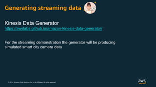 © 2019, Amazon Web Services, Inc. or its Affiliates. All rights reserved.
Generating streaming data
Kinesis Data Generator...