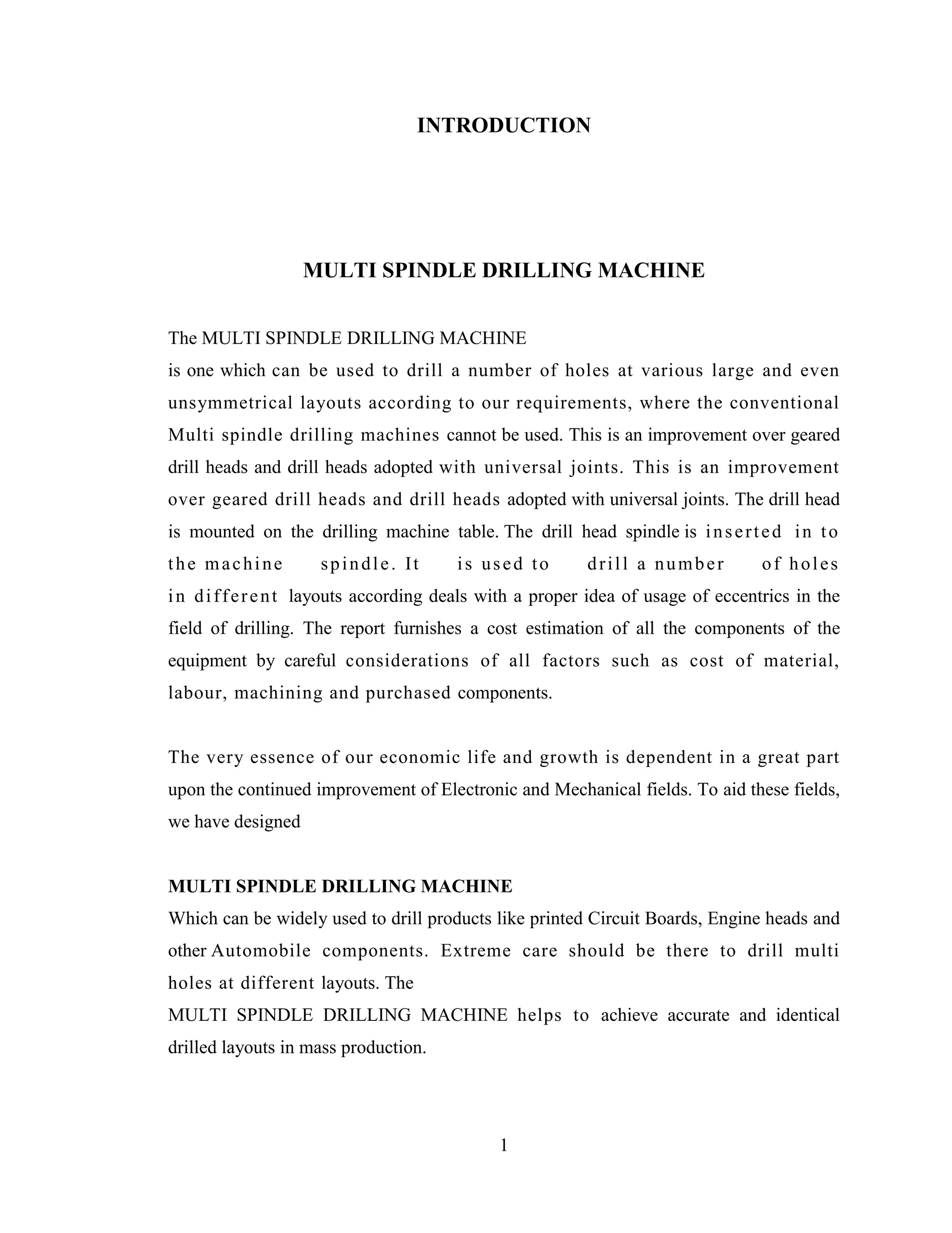 Multi spindle drilling machine project report PDF