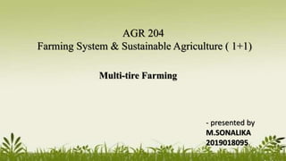 Multi-tire Farming
AGR 204
Farming System & Sustainable Agriculture ( 1+1)
- presented by
M.SONALIKA
2019018095
 