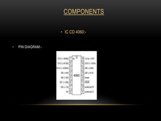 COMPONENTS
• IC CD 4060:-
• PIN DIAGRAM:-
 