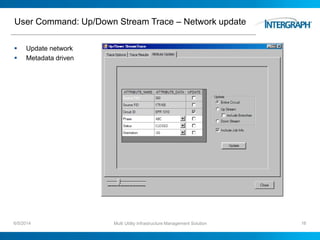 User Command: Up/Down Stream Trace – Network update
 Update network
 Metadata driven
6/5/2014 Multi Utility Infrastructure Management Solution 16
 