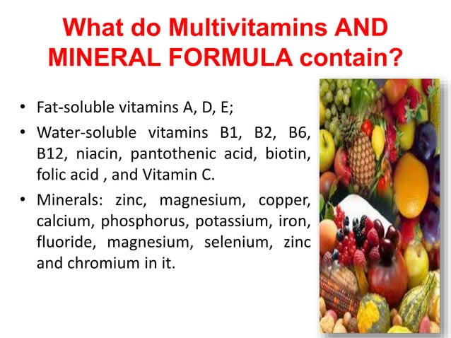 Vitamin and minerals RDA, Deficiency, Causes and sources | PPTX